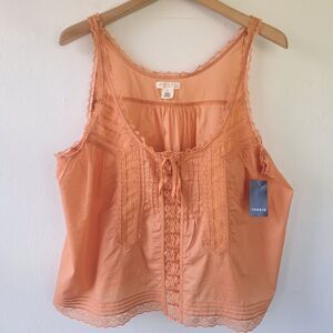 NEW Festi Torrid Shirt Womens 1X Lace Tie Front Tank Top Beachy Peachy Orange
